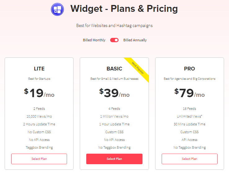 Taggbox Price and plans.